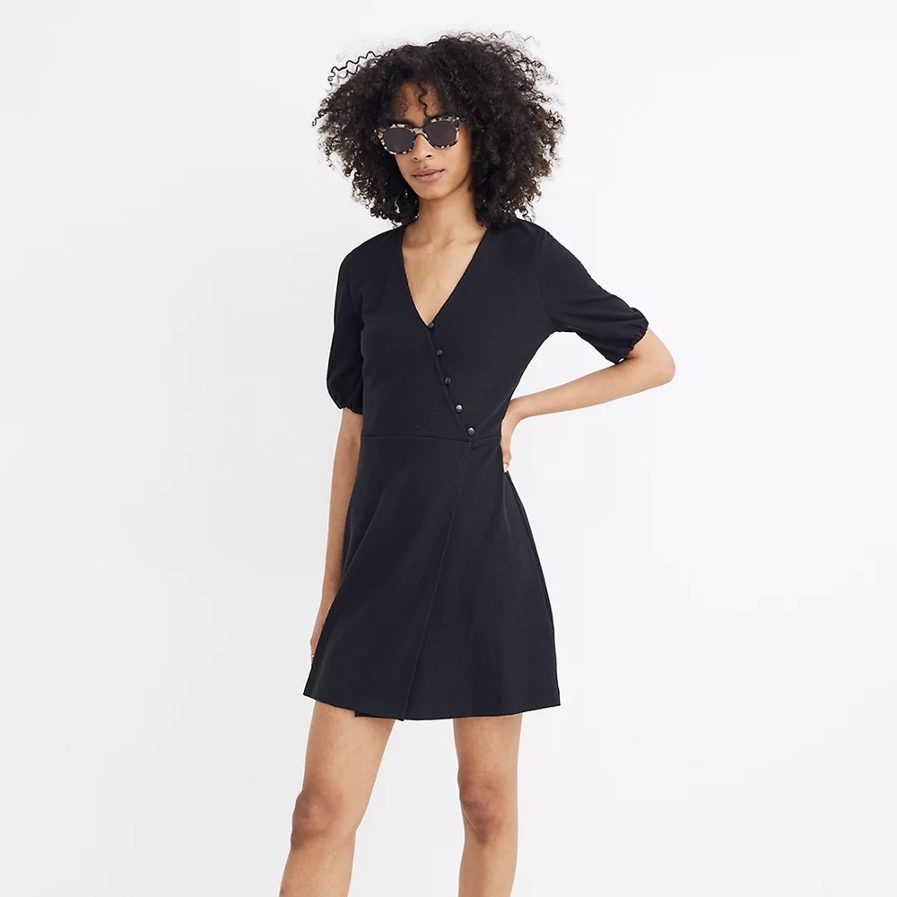 Madewell black cross-front button dress